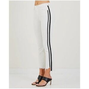 MOTHER White Cropped Jeans with Black Side Stripes